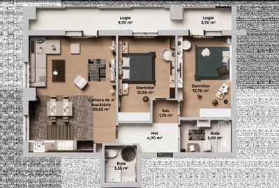 Apartament cu 3 camere decomandat în Periferie