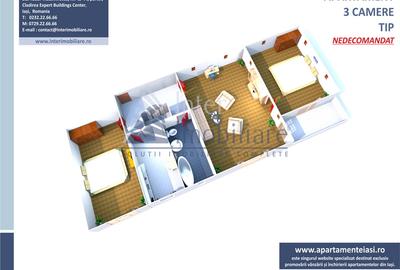 Apartament cu 3 camere nedecomandat în Podu Roș