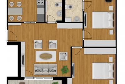 Apartament 3 camere, 2 bai, 64,1mp, balcon, semifinisat, zona Cetatii, Floresti - 1