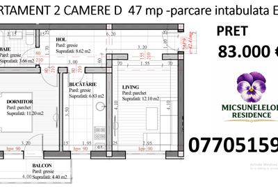 INTABULAT Apartament 2 Camere 47 mp + parcare intabulata  Lunca Cetatuii - 2