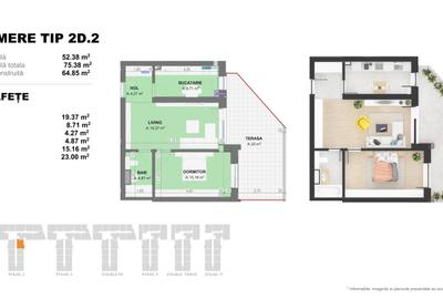 Apartament 2 Camere TIP 2D2 in Complex Doi Cocosi Residence - 2