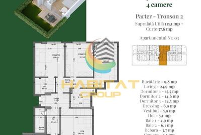 Pallady 4 camere 115 mp + curte 38 mp in bloc tip Boutique - 2