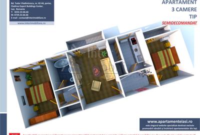 Apartament cu 3 camere semidecomandat în Podu Roș