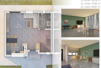 Duplex 100 mp utili, teren 200mp, ansamblu privat, Floresti - 6
