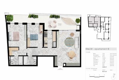 Apartament cu 3 camere, 2 bai, 88 mp, terasa 30 mp, Parcul Central - 3