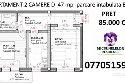 INTABULAT Apartament 2 Camere 47 mp + parcare intabulata  Lunca Cetatuii - 2