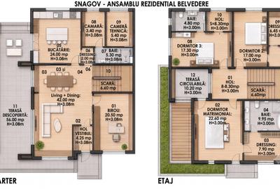 Snagov Belvedere Vila Amiral S.t=1200 mp 0% TVA  Piscină Inclusă,  4 Dormitoare - 3