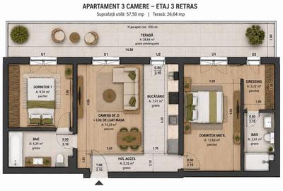 Apartament 3 camere|terasa 27mp|Bloc boutique| Floresti - 11