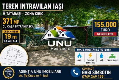 Teren intravilan Iasi 371 mp cu casă bătrânească Tătărași – Ciric, 19 m deschidere la asfalt, Toate utilitățile - 1