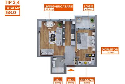 Dezvoltator: Comat Towers, Ap. 2 Camere, TIP 4, 58 mp, Zona Păcurari - 11