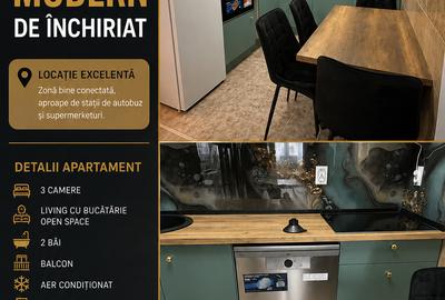 Apartament cu 3 camere semidecomandat, mobilat în Mărăști