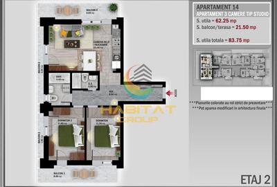 Pallady 3 camere semidecomandat 84 mp in bloc tip Boutique - 2