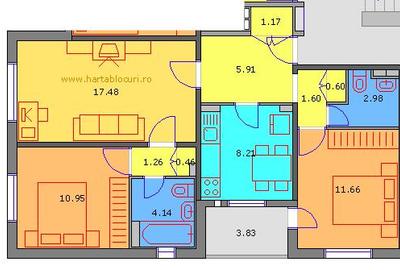 Apartament cu 3 camere semidecomandat în Olteniței