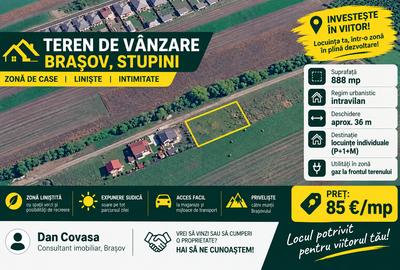 Teren Construcții intravilan de 888 mp, în Stupini