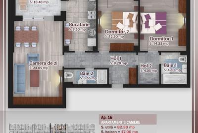Apartament cu 3 camere decomandat în Titan