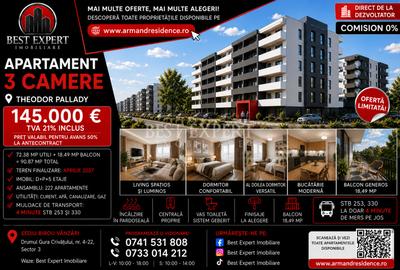 Nu rata promotia! 3 camere + Parcare la 50% cu avans de 15% | Th.Pallady - 1