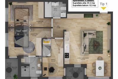 Apartament 4 camere - Tip II - 91,14 mp - Doamna Stanca - COMISION O CUMPĂRĂTOR - 2