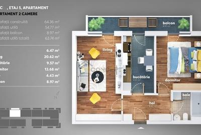 Apartament cu 2 camere decomandat, mobilat în Metalurgiei