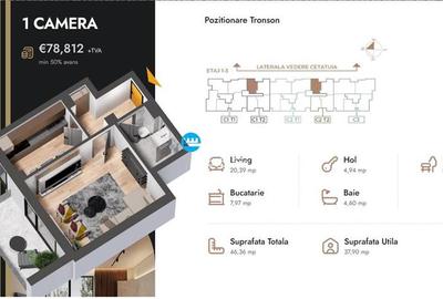 Apartament 1 camera,46.36 mp,bloc nou,zona Nicolina Selgros - 2