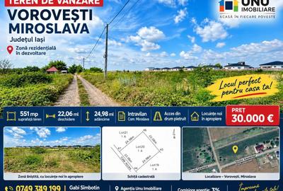 Teren Construcții intravilan de 551 mp, în Miroslava