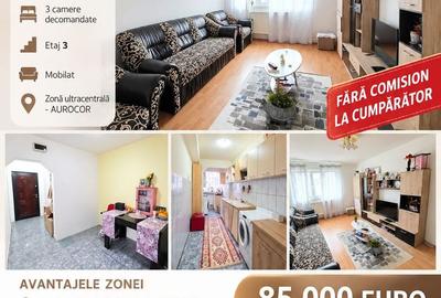 Apartament cu 3 camere decomandat, mobilat în Central