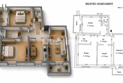Apartament cu 3 camere semidecomandat în Târgu Cucu