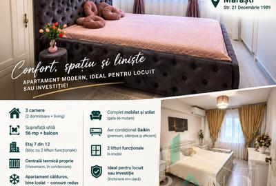 Apartament cu 3 camere decomandat, mobilat în Mărăști