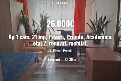 Ap 1 cam, 21 mp, Pitesti, Prundu, Academica, etaj 2, renovat, mobilat 26000 euro - 1