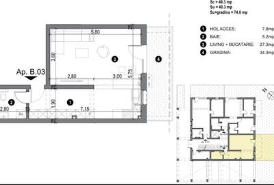 Apartament 1 camera, 40,3 mp utili cu GRADINA - COMISION 0% - 6