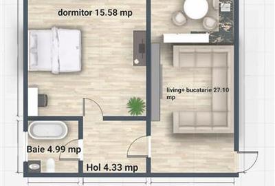 Apartament cu 2 camere decomandat în Miroslava