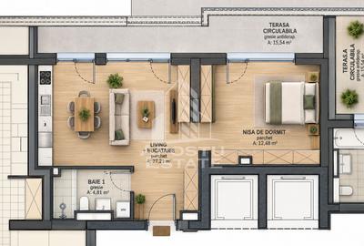 Apartament cu 2 camere semidecomandat în Bucovina