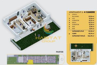 Apartament cu 4 camere semidecomandat în Sud