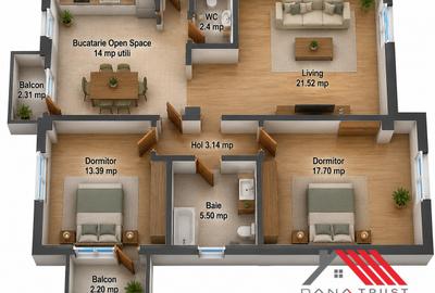 Apartament cu 3 camere decomandat în Giroc