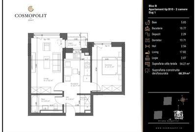 Apartament 2 camere - Bloc B, etaj 1, orientare EST - 2