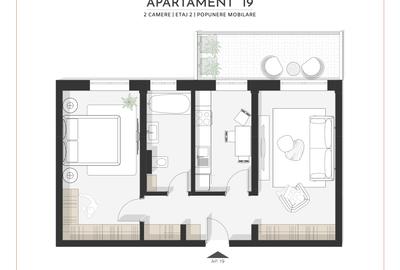 Apartament 2 camere STANDARD - CAMERE DECOMANDATE , BUCĂTĂRIE INCHISĂ - 2