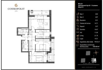 Apartament 3 camere - Bloc B, etaj 5 - 2