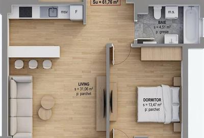 Comision 0! Apartament 2 camere | 62 mp | Etaj 2 | incalzire pardoseala | 2c-774 - 1