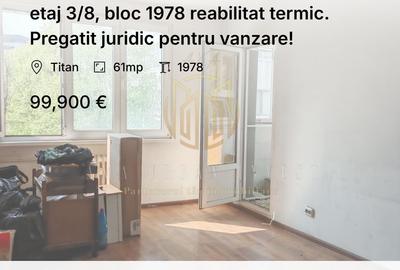 Apartament cu 3 camere decomandat în Titan