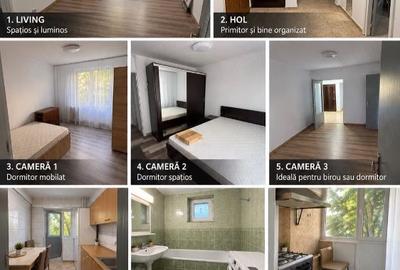 Apartament cu 3 camere semidecomandat, mobilat în Apărătorii Patriei
