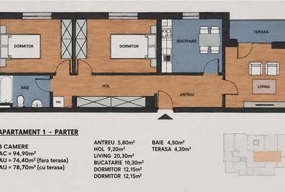 Apartament 3 camere, regim vila, ambient verde, parcare, Unirii, Targu-Mures:Tur - 15