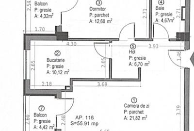 Apartament cu 2 camere, Soporului 1, 56 mp, 2 balcoane, etaj 6 din 7 - 7