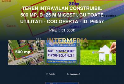 Teren Construcții intravilan de 500 mp, în Cetate
