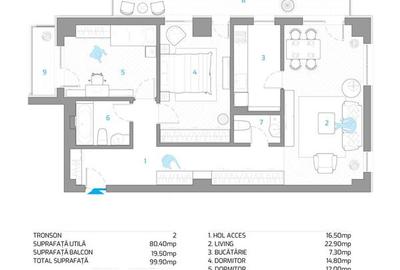 Apartament cu 3 camere, 2 bai Bloc nou Nicolina, et. intermediar - 19