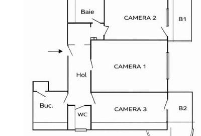 Apartament cu 3 camere decomandat în Gară