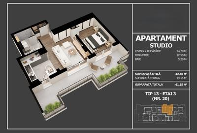Apartament cu 2 camere decomandat în Popești-Leordeni