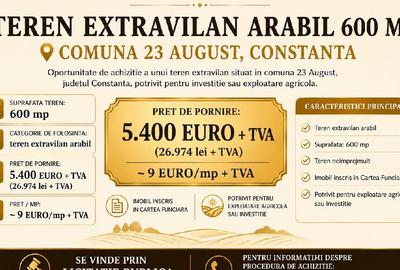 Teren agricol extravilan de 600 mp, în 23 August