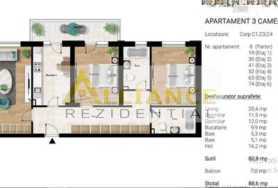 Apartament cu 3 camere decomandat în Sud