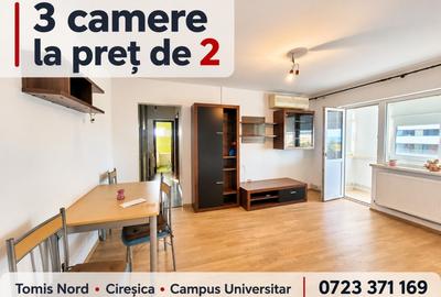 Apartament cu 3 camere semidecomandat, mobilat în Tomis Nord