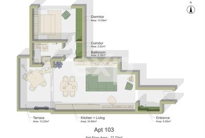 Apartament 2 camere cu terasa 13 mp - Predare la cheie - 4