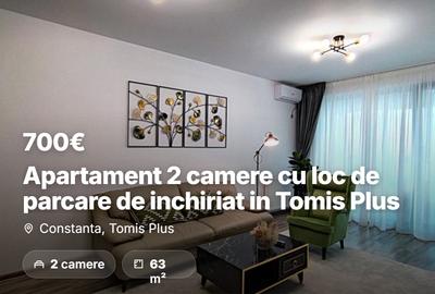 Apartament 2 camere cu loc de parcare de inchiriat in Tomis Plus, termen lung - 1